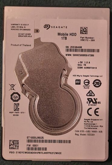 Жесткие диски, переносные винчестеры: Накопитель, Б/у, Seagate, HDD, 1 ТБ, 2.5", Для ноутбука