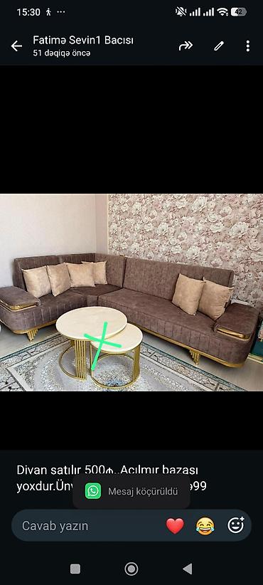 Divan satılır 500₼. Açılmır bazası yoxdur.Ünvan Mərdəkan. Fatimə99
