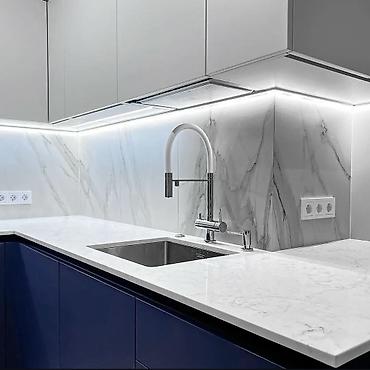 silver kitchen: Кухонный гарнитур, Новый, цвет - Синий, МДФ — 4