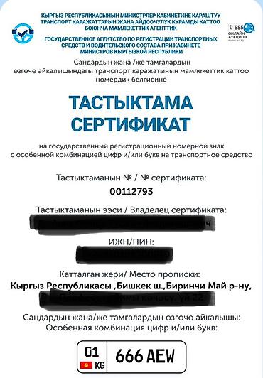 bcd com kg: Сертификат на государственный регистрационный номер с особой — 1