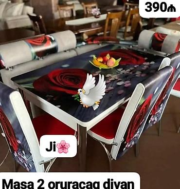 dekor guller: Mətbəx dəsti – masa və 2 oturacaq divan - Dizayn: masaüstü və — 1