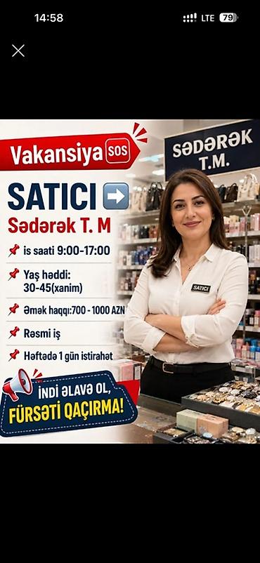 professional santexnik ustasi: Satış məsləhətçisi tələb olunur, Yalnız qadınlar üçün, 18-29 yaş, 1 ildən az təcrübə, Aylıq ödəniş — 2
