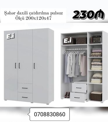 ev ewyalari: Yeni, Açılan, 3 qapılı Qarderob, paltar dolabı