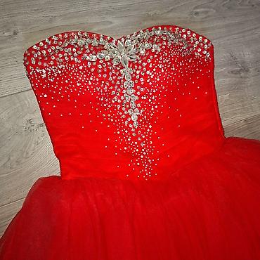 lil solid accessories: Svečana crvena balska haljina sa korsetskim gornjim delom i bogatom — 7