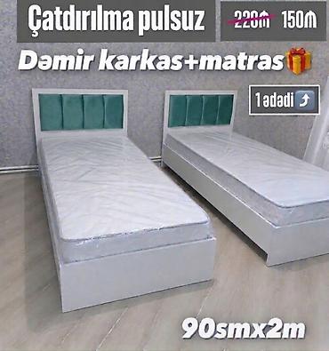 Dəmir karkaslı tək nəfərlik çarpayı + matras dəsti - Ölçü: 90 sm x 2