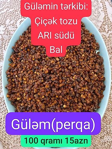 goyercin yemi: Məhsul: Güləm (perqa) Tərkibi: - Çiçək tozu - Arı südü - Bal — 1