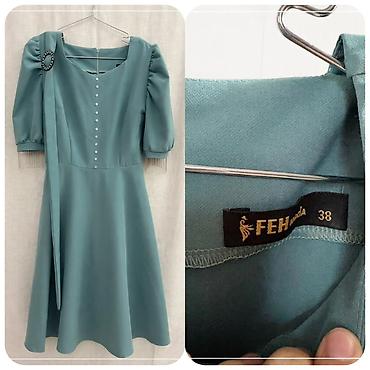 FEH moda markalı zərif qadın donu - Rəng: mavi-yaşıl (səlyaqud tonu)