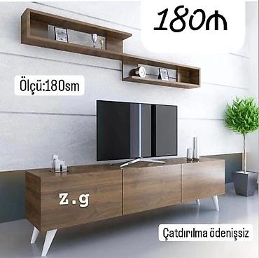 Ev üçün mebel: TV stendi və divar rəfi dəsti - Ümumi ölçü: 180 sm - Material: ağac — 1