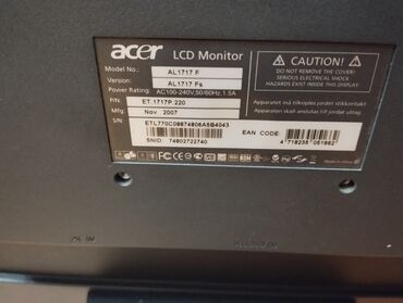 Monitorlar: Acer AL1717 LCD monitor Model: AL1717. 17-düym ekrandır. Əla — 9