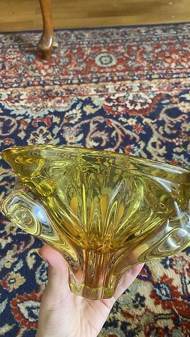 meyve qablar: Sarı tonlarda üfürülmüş şüşə dekor qab - Material: qalın, şəffaf — 1