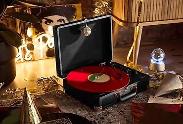 Zvučnici i stereo sistemi: Prenosni gramofon u koferu - Retro dizajn u stilu kofera, crna — 5