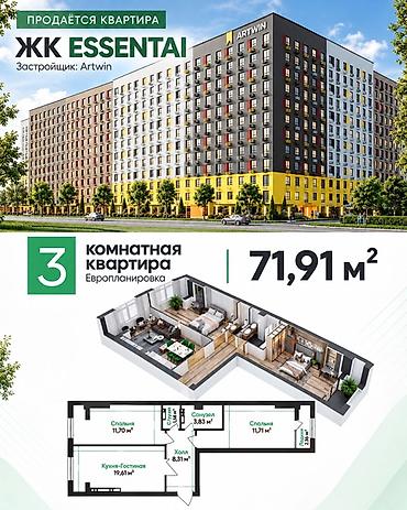 3 комнаты, 71 м², Элитка, 4 этаж, ПСО (под самоотделку)