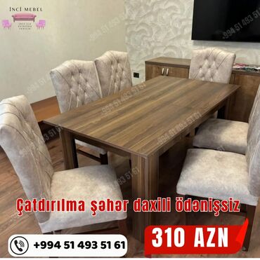 Masa və oturacaq dəstləri: Qonaq otağı üçün, Yeni, Açılmayan, Dördbucaq masa, 6 stul — 8