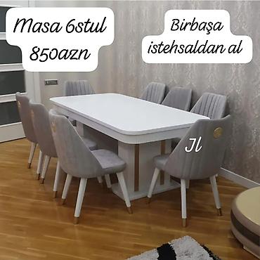 parca stul: Qonaq otağı üçün, Yeni, Açılmayan, Dördbucaq masa, 6 stul — 1