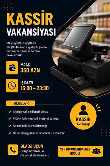 online is vakansiya: Кассир требуется, Ежемесячная оплата — 1