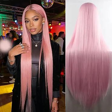 Perike i klipse: Duga ravna perika u boji pastelno roze Dužina 100cm. - Tip — 1