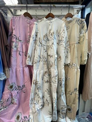 штапельный узбекские платья из штапеля: Повседневное платье, Made in KG, Лето, Длинная модель, Хлопок