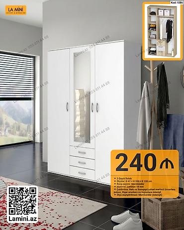 Mebel: 3 qapılı dolab – kod: 1086 - Ölçü: E 47 × H 200 × E 120 sm - Rəng — 1