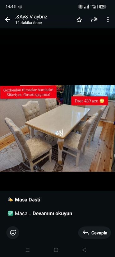 стеклянный обеденный стол: 📣 *Masa Dəsti* ✅ Masa ölçüsü: 90×160 ×2 ✅ 6oturacaq ✅ Rəng seçimi