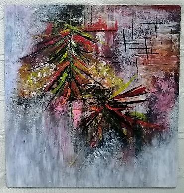 sareno platno: Umetnička slika na lesonitu 28,5x27cm, rađena akrilnim bojama veselog — 5