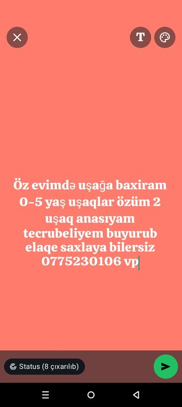 Dayələr: Oz evimde 0/5 yaş arasi usaqa baxiram