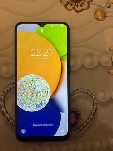 samsung tele: Samsung Galaxy A03, 32 GB, rəng - Qara, Sensor, İki sim kartlı, Face ID