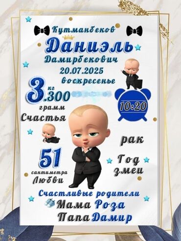 туфли шикарные: Памятная метрика для новорожденного, оформленная в синих и золотых