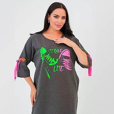xxs: Повседневное платье, Осень-весна, Короткая модель, Трикотаж, Прямое, 5XL — 5