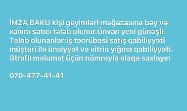 satıcı iş elanı: Satış məsləhətçisi tələb olunur, Yalnız kişilər üçün — 1
