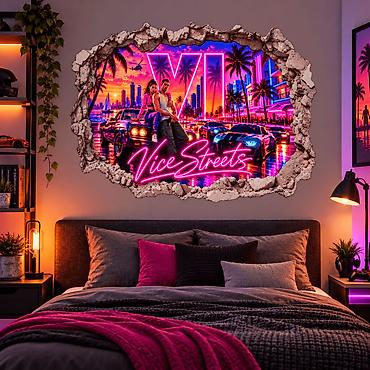 kos: GTA 6 Zidna Nalepnica Vice Streets 76x57 cm - 2897 GTA 6 Vice City – — 1