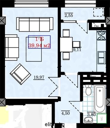 алтын казык ж м: 1 комната, 40 м², Элитка, 14 этаж, ПСО (под самоотделку)