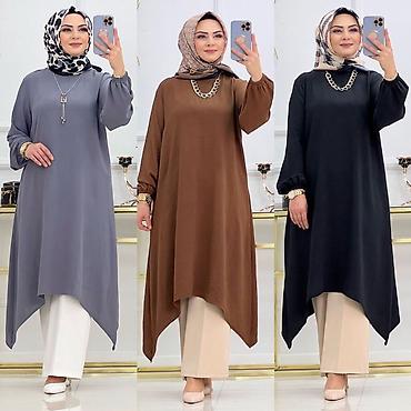 baş ortuyu: Asimmetrik kəsimli tunik – rahat və zərif günlük tərz - Model: Uzun — 3