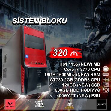 kompyuter keysi: Sistem Bloku "Digital DDR3 H61 1155 Core i7 3770 GT730 2GB GDDR5" ⭐Tək