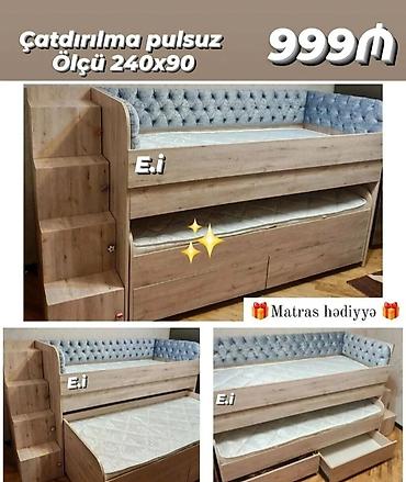 lider mebel: İki mərtəbəli çarpayı – ölçü 240x90. Taxta korpus, yumşaq kapitone — 1