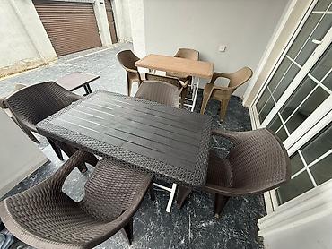 Bağ, çöl masa və oturacaq dəstləri: Yeni, Dördbucaq masa, 6 stul, Açılan, Skameykalar ilə, Plastik, Türkiyə — 8