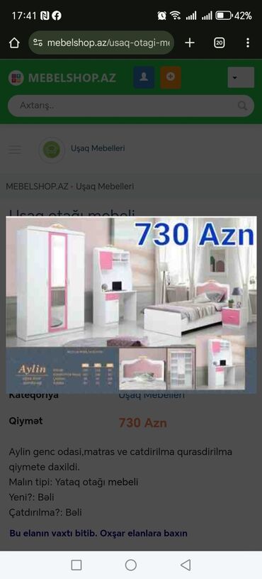 Uşaq və gənc otağı üçün dəstlər: Oğlan və qız üçün, Təknəfərlik çarpayı, Yazı masası — 21