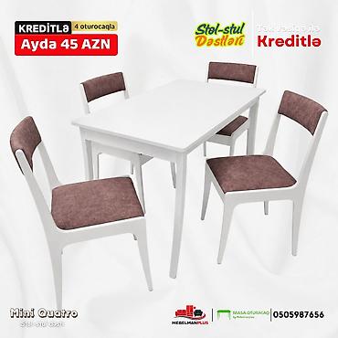 asilqan 58 azn: Mətbəx üçün, Yeni, Açılmayan, Dördbucaq masa, 4 stul — 3