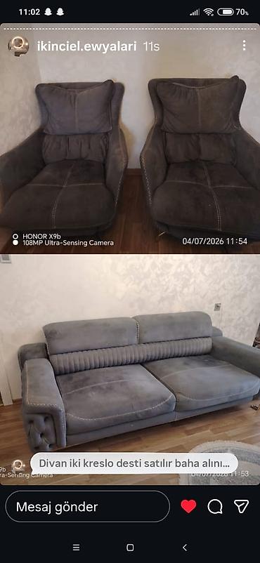 İşlənmiş, Divan, 2 kreslo, Bazasız, Açılmayan lalafo.az -da İşlənmiş, Divan, 2 kreslo, Bazasız, Açılmayan