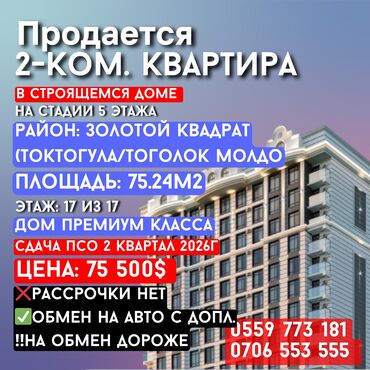 Продажа квартир: 2 комнаты, 75 м², Элитка, 17 этаж