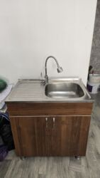 кухонные шкафчики: Ашкана үчүн тумба, Колдонулган, Жуугучу менен, Полго орнотулма, ДСП, Өзү алып кетүү, түсү - Күрөң