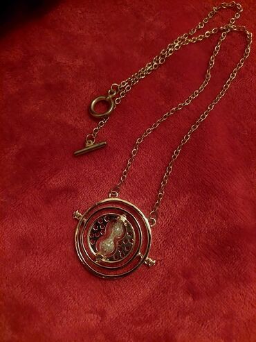 beş qaş üzüklər: Harry Potter Time Turner sep. Qızılı rəngli zəncir və fırlanan