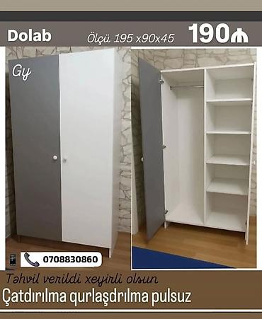 stol nədir: İki qapılı dolab - Ölçü: 195 × 90 × 45 sm - Rəng: boz–ağ — 1