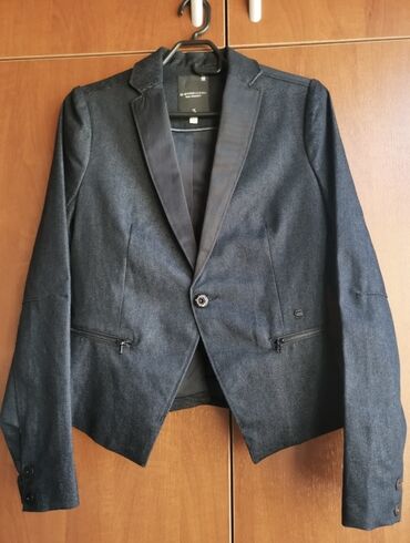 синяя рубашка в клетку женская: Женский пиджак G-Star RAW - Модель: приталенный жакет с асимметричным