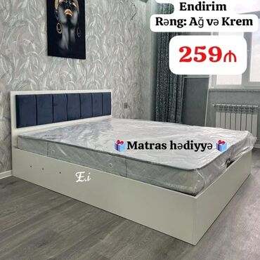 2ci əl taxt: Новый, Двуспальная кровать, Без подьемного механизма, С матрасом, Без выдвижных ящиков, Азербайджан