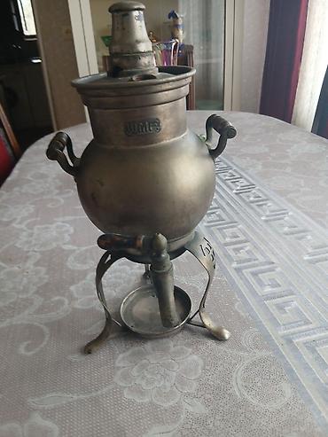 antik samdan: Antik samovar – metal gövdəli, iki tərəfli taxta saplı, üçayaqlı — 1