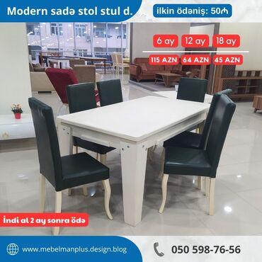 Masa və oturacaq dəstləri: Qonaq otağı üçün, Yeni, Açılan, Dördbucaq masa, 6 stul — 9