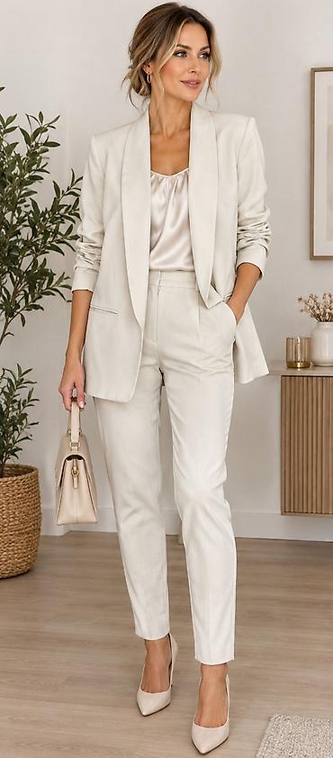 Kompleti: H&M elegantno žensko odelo – iz dva dela, u boji slonovače - — 1
