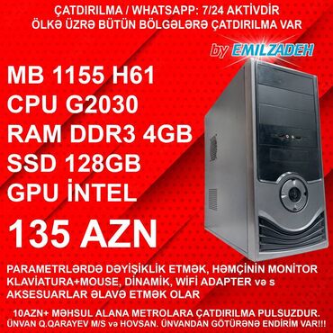 Masaüstü kompüterlər və iş stansiyaları: Masaüstü kompüter "qori ddr3 1155 h61/g2030/4gb ram/128gb ssd" ofis