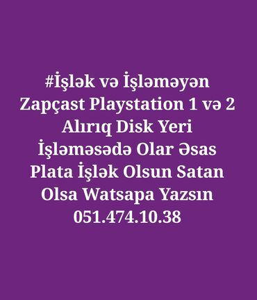 Xbox One: Zapçast Playstation 1 və 2 Konsolarını alırıq disk yeri işləməsədə