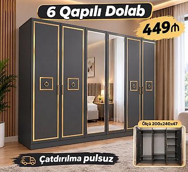 lal ordək satilir: 6 qapılı dolab – zərif qızılı çərçivələr və tutacaqlarla tünd boz — 1